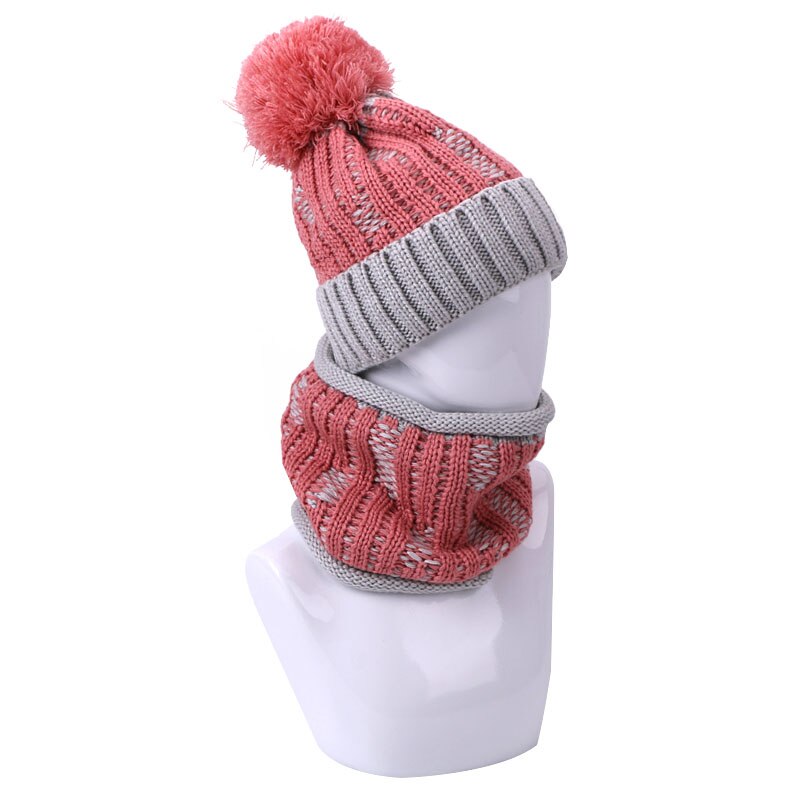 Vinter varm beanie hat tørklæde sæt kvindelige hatte med foring udendørs strik tyk vindtæt kvinder ring tørklæde pompon hat to-delt sæt