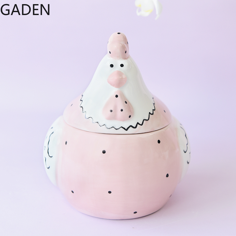 Cute Garden Chicken Storage Jar Cartoon Pink Storage Ornaments Ceramic Living Room Home Decoration Jar Kitchen Storage