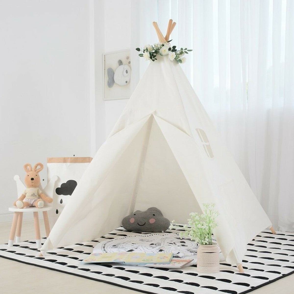 130cm/160cm Teepee grande lino in cotone per bambini Teepee tela Playhouse indiano gioco tenda casa bianco bambini Tipi Tee Pee tenda