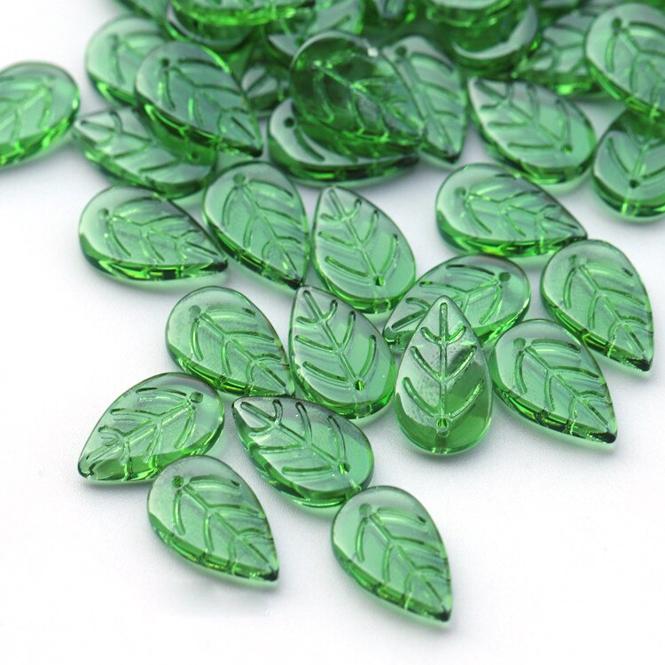 30 piezas, 11x17mm, vidrio checo, hojas, verde transparente, espaciador suelto, cuentas, dijes, colgantes para pulsera, fabricación de joyería para el cabello, DIY