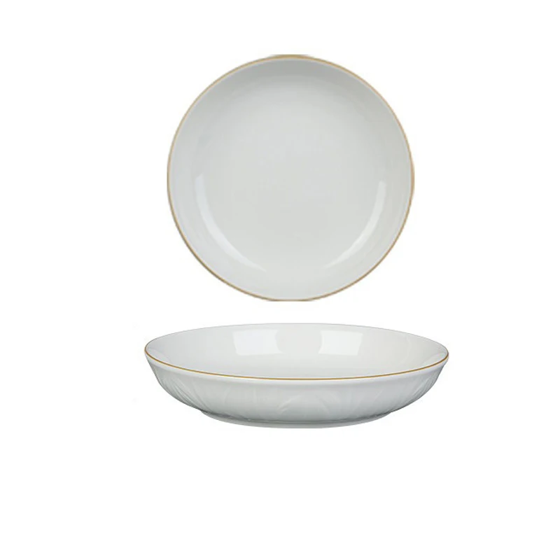 Pure White Ceramic Tableware Relief Golden Edge Fruit Vegetable Plate Easy-to-clean Rice Bowl Kitchen Tableware: Gold