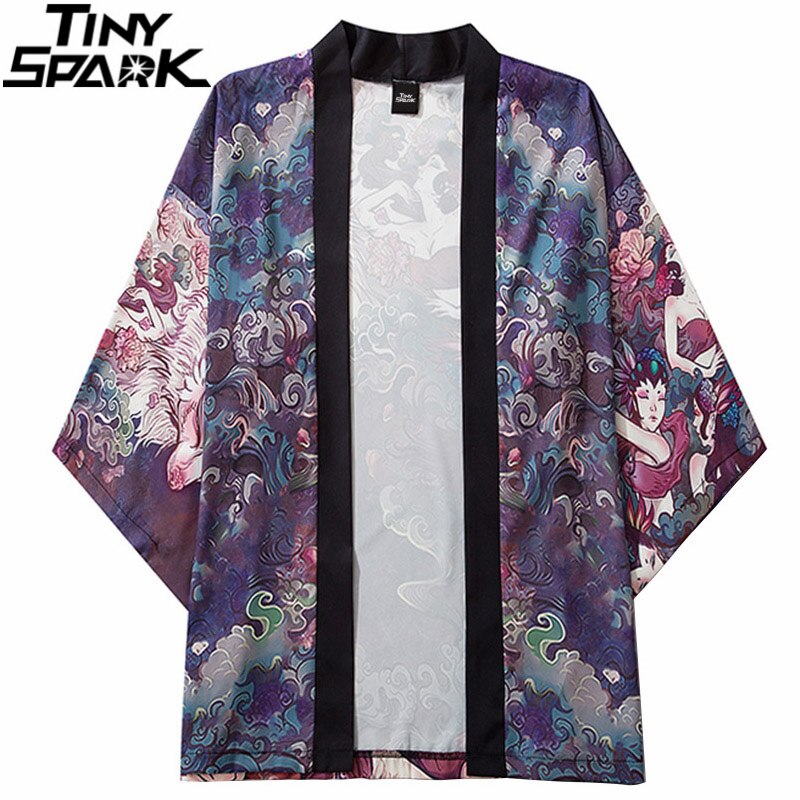 Japanse Kimono Jas Bloemen Fee Harajuku Hip Hop Mannen Japan Streetwear Jas Zomer Dunne Kleding Losse Kimono