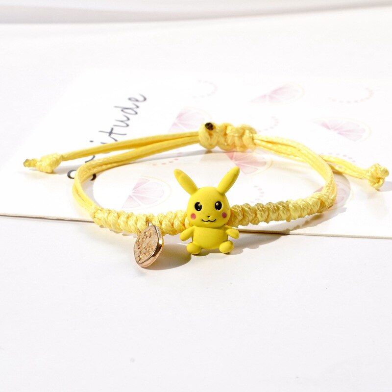 Cute Animal Children Bracelet Bikachu Dinosaur Rabbit Brown Bear Hand-Woven Rope Bracelet Adjustable Bracelet for Women: Yellow Bikachu