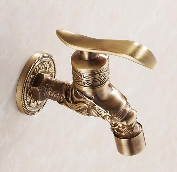 Art Carved Antique Bronze Plated Washing Machine Faucet Bibcocks Tap Wall Outdoor Garden Bibcok Torneira GI117: White