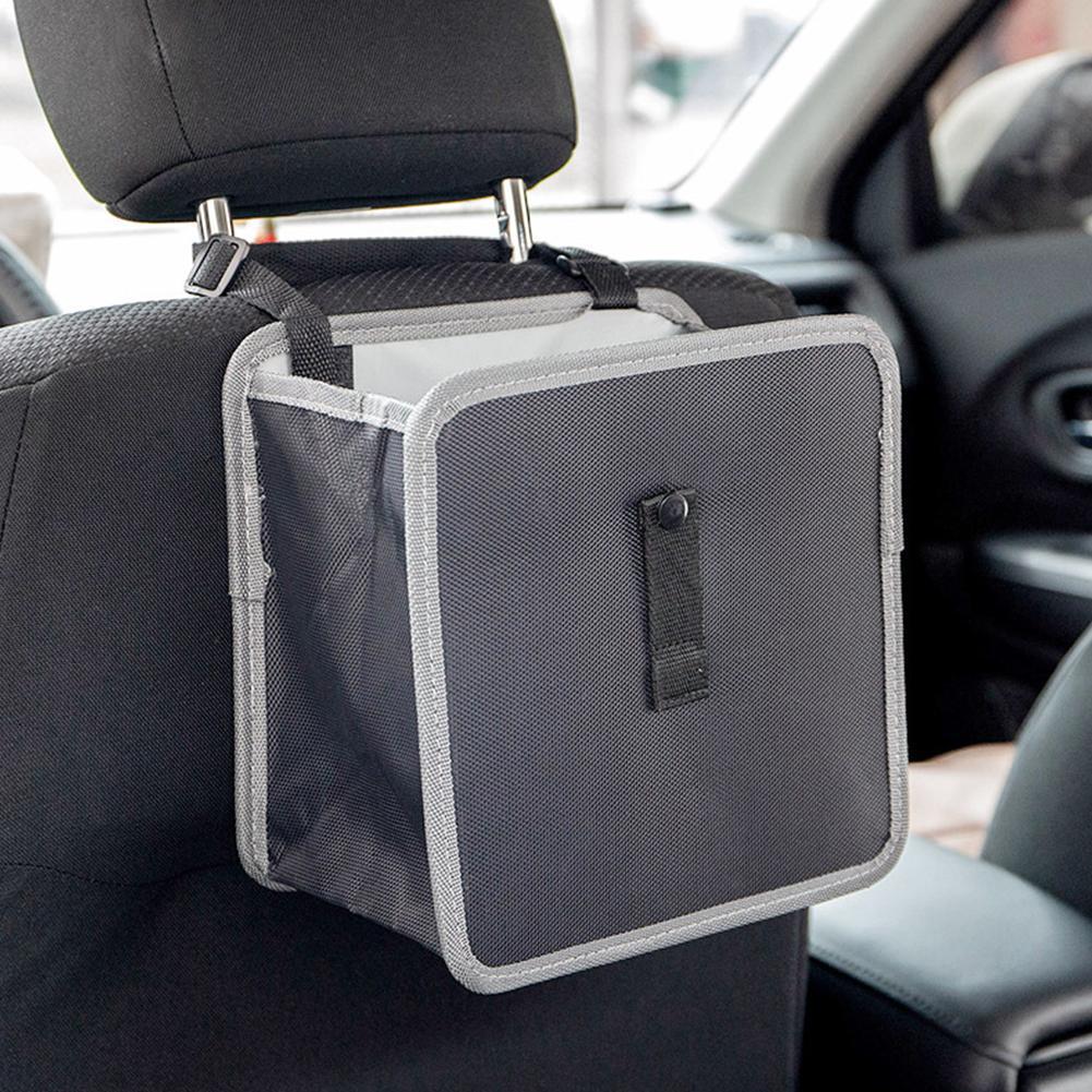 Folded Leakproof Car Garbage Organizer Trash Bin Bag Can With Foldable Hanging Proof Trash Lid Cover Leak Traveling Oxford F2Y8