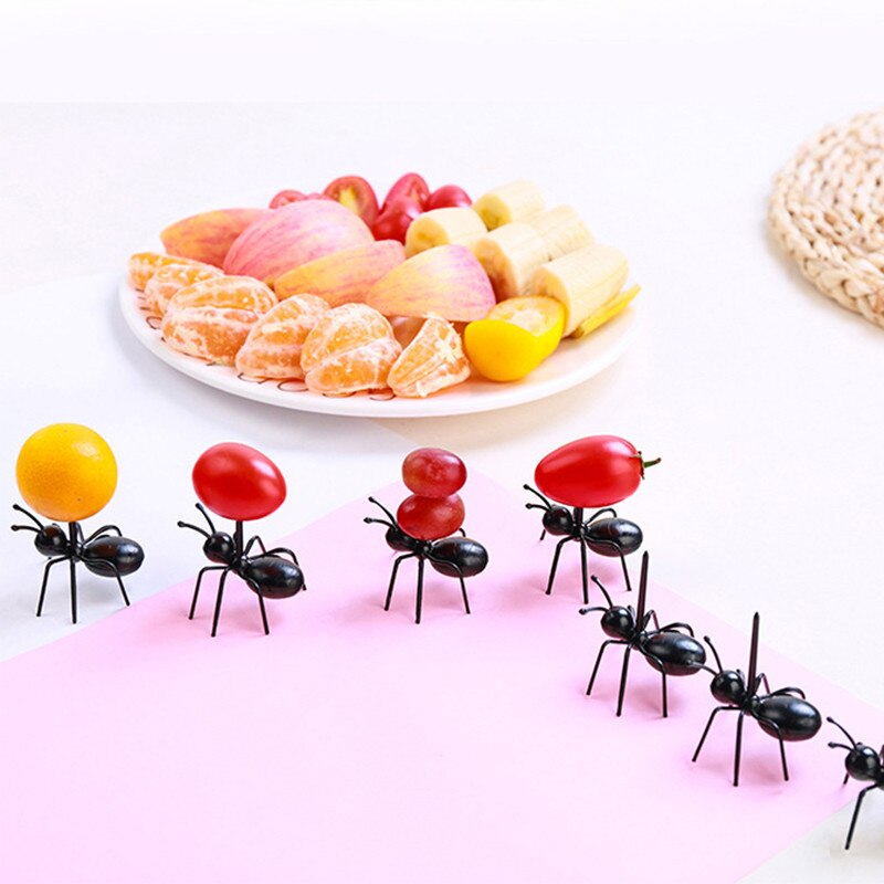 Ants For Canape Mini Ant Fruit Cutlery Plastic Cake Dessert Forks Food Pick Tableware Party Decoration Bento Accessories 12pcs