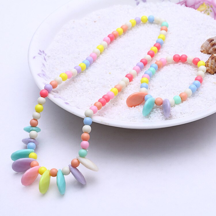 Conjunto de accesorios de princesa para niña, para niña, mezcla de colores de macarrón, cuentas acrílicas, collar y pulsera de flores: 6