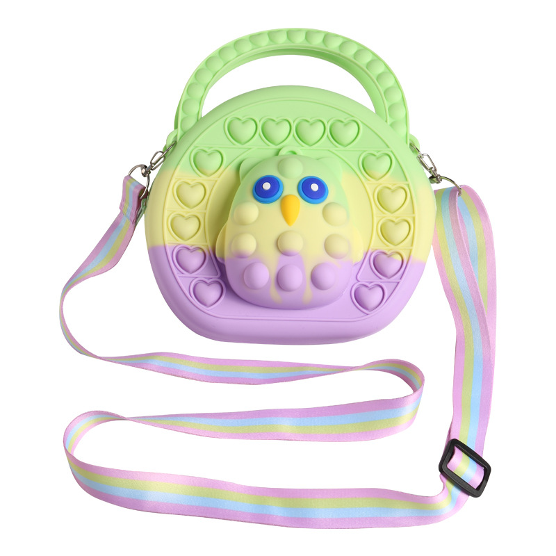 Sac à main rond avec hibou Pop It pour enfants, sensoriels, Anti-Stress, jouet à presser: 3