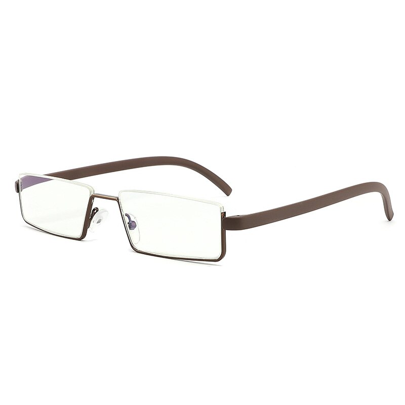Glausa óculos de leitura tr90 de aço inoxidável, unissex meia armação antirreflexo, espelho óptico para presbiopia, estojo para óculos: Brown Glasses / +400