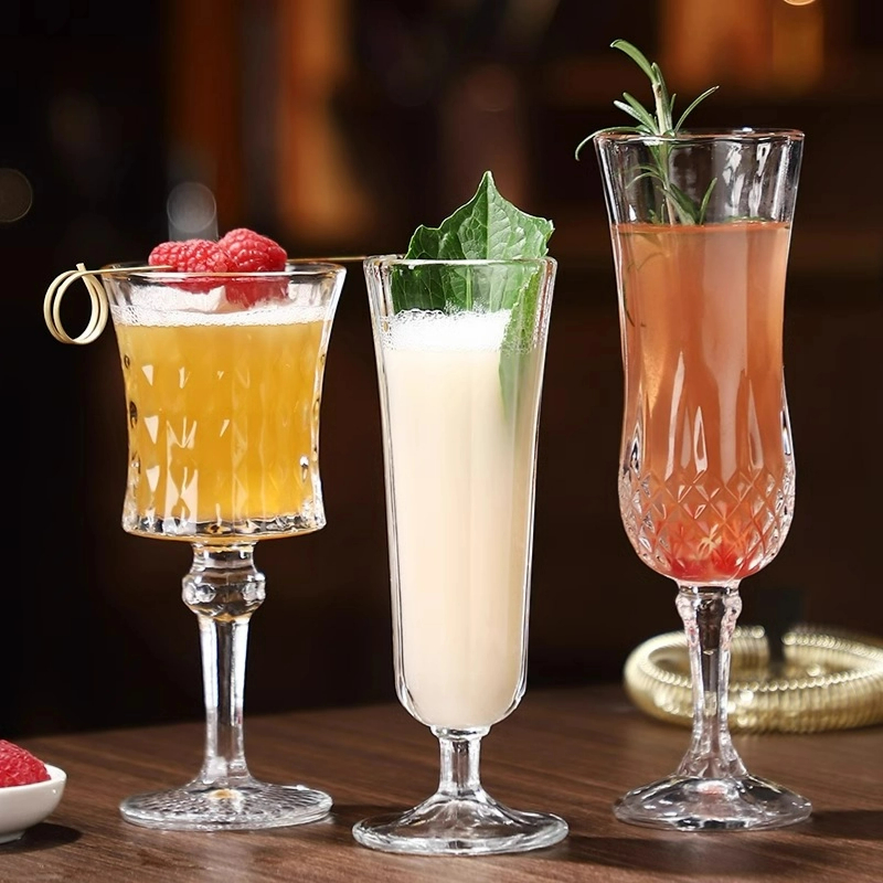 French Style Embossed Champagne Glass Cup Cocktail Glasses Cups Goblet Wine Glass Diamond Liqueur Glasses Drinkware