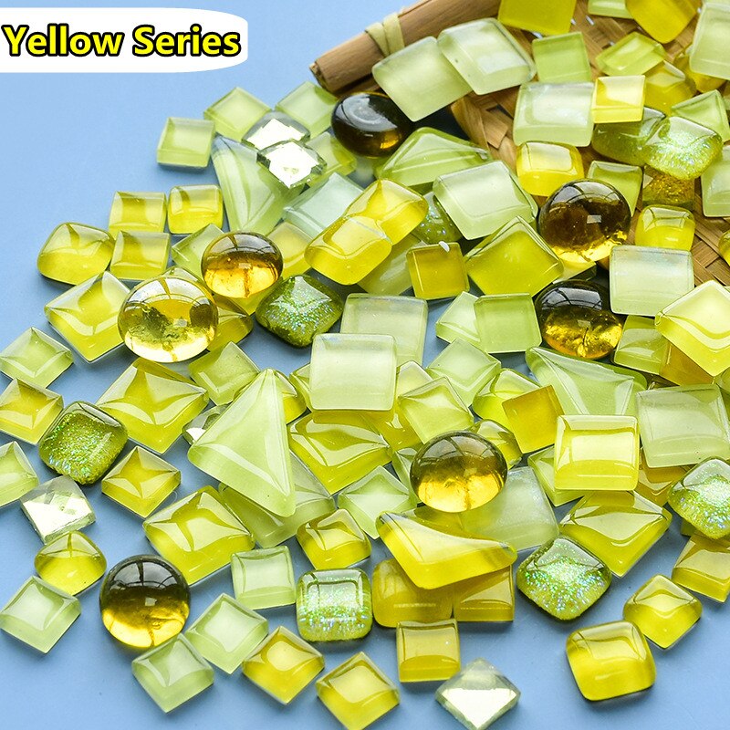 120g/4.23oz diversificerede glasmosaikfliser form/farveblanding flise rund/trekant/firkantet gør-det-selv mosaik håndværk skinnende materialer: Gul serie
