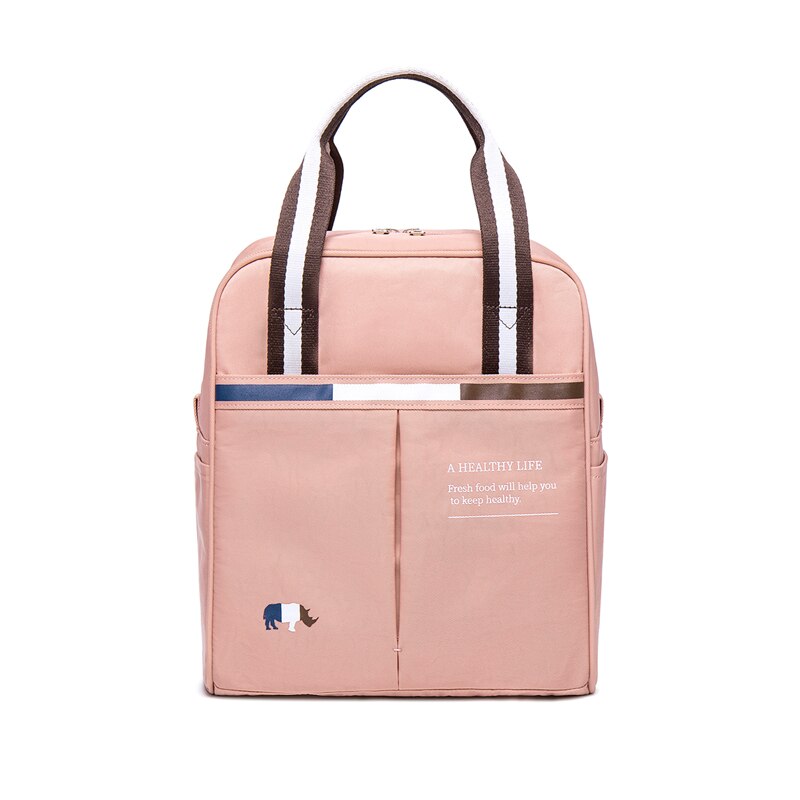 2021Unisex Insulated Lunch Bag With Heat Insulation Thermal Bag Food Door Tote Oxford Travel Picnic Bag For Office: Vertical-Pink