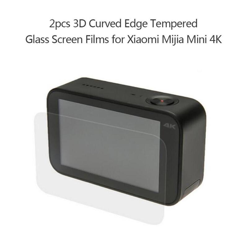 2 stk 3d buet kant fullskjerm deksel herdet glass skjermbeskytter film deksler etui til xiaomi mijia mini 4k actionkamera