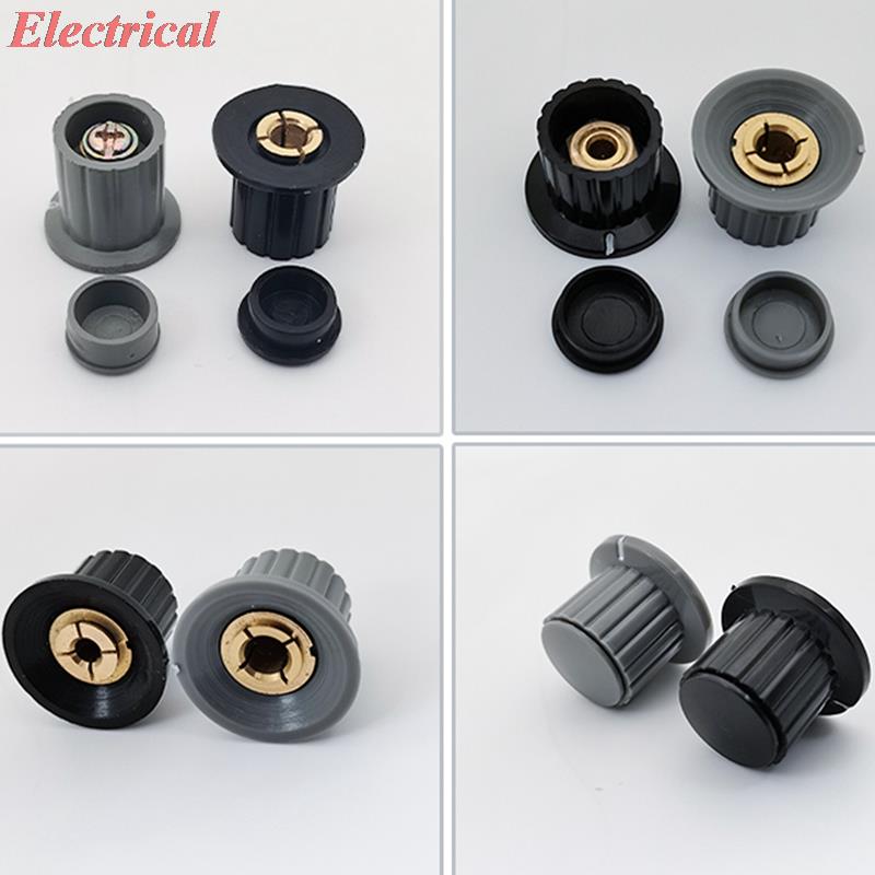 Tapa con botón para potenciómetro, eje moleteado de plástico, 4mm, 6mm, Agujero del eje de diámetro, negro/gris, 16x16mm, 25x18mm, 32x20mm