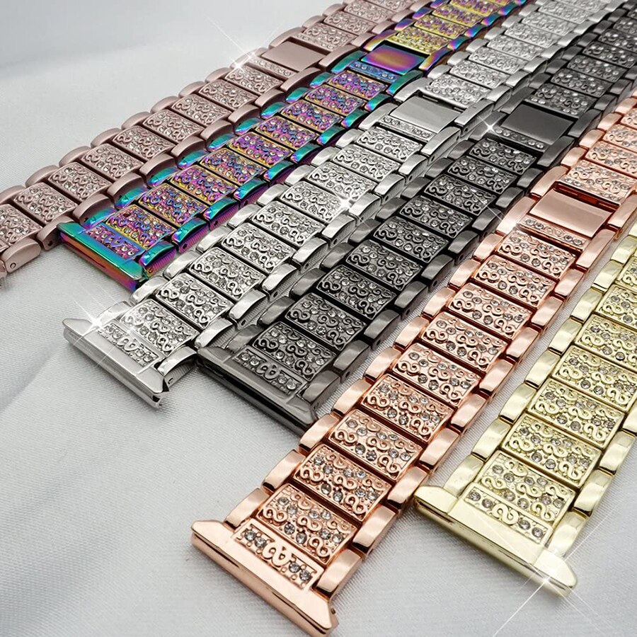 Bling smartklokke erstatningsbånd til fitbit versa/versa 2 stropper til kvinner oppkledd metallarmbånd smykker armbånd rosa rosa