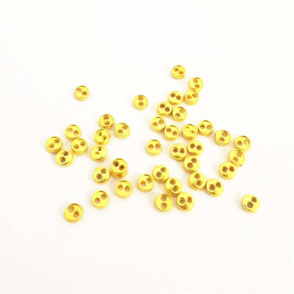 100 stk 4mm metal runde 2 huller lille dukke tøj sølv/guld/messing knapper gør det selv håndlavet syning flatback knap scrapbog: Guld