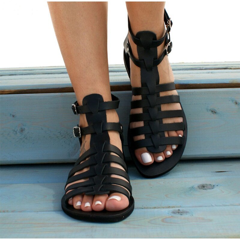 Vrouwen Sandalen Gladiator Zomer Platte Strand Schoenen Dames Open Teen Romeinse Sandalen Zwart Goud Bruin Sandalias Mujer Plus maat 43