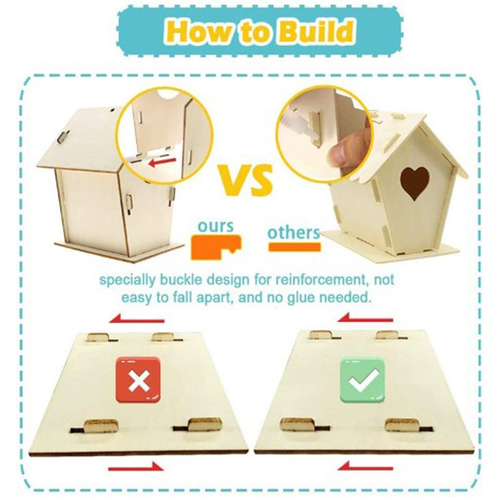 DIY Nest House Bird House Bird Box Handmade Wooden Box Cage Outdoor Birdhouse Garden Yard Hanging Pet Products Crafts