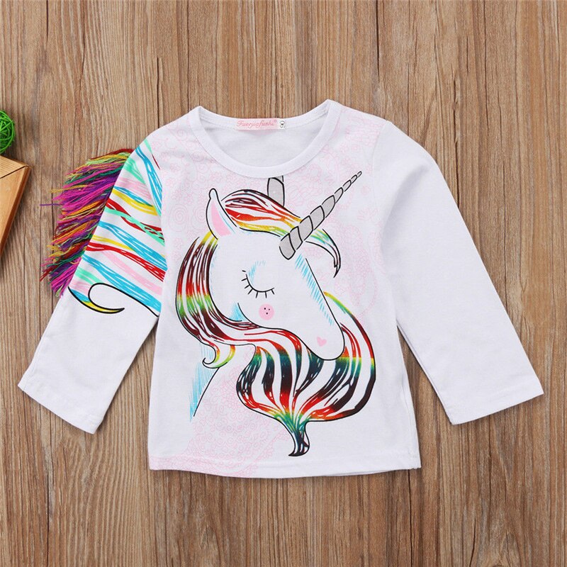 Summer Baby Boys Girls T-shirt Cotton Cartoon Unicorn Printed Tops Long Sleeve Kids T-shirt Tops Blouse Clothes