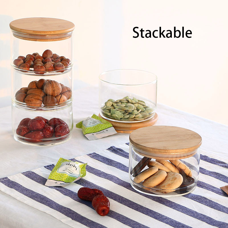 Kitchen Airtight Glass Jars Stackable Storage Jar Containers with Lid Food Spice Glass Salad Bowl Organizer Bottle Candle Jars