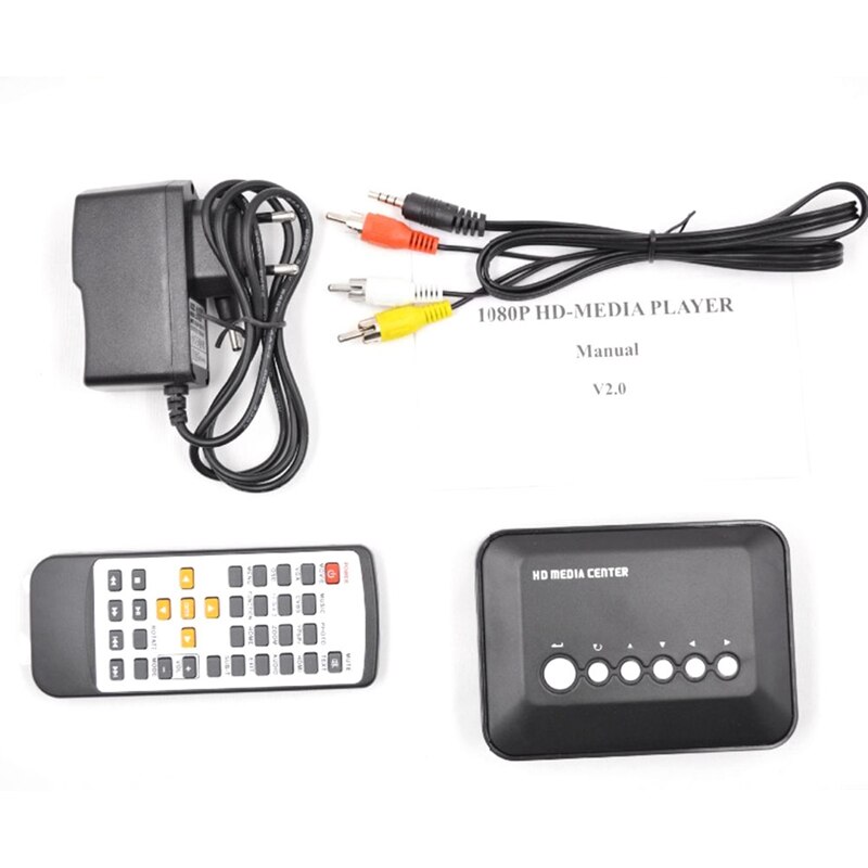 Mini Full HD1080P H.264 MKV HDD Media Player Center con HDMI Compatible/AV/VGA/USB/SD/MMC (enchufe de la UE)
