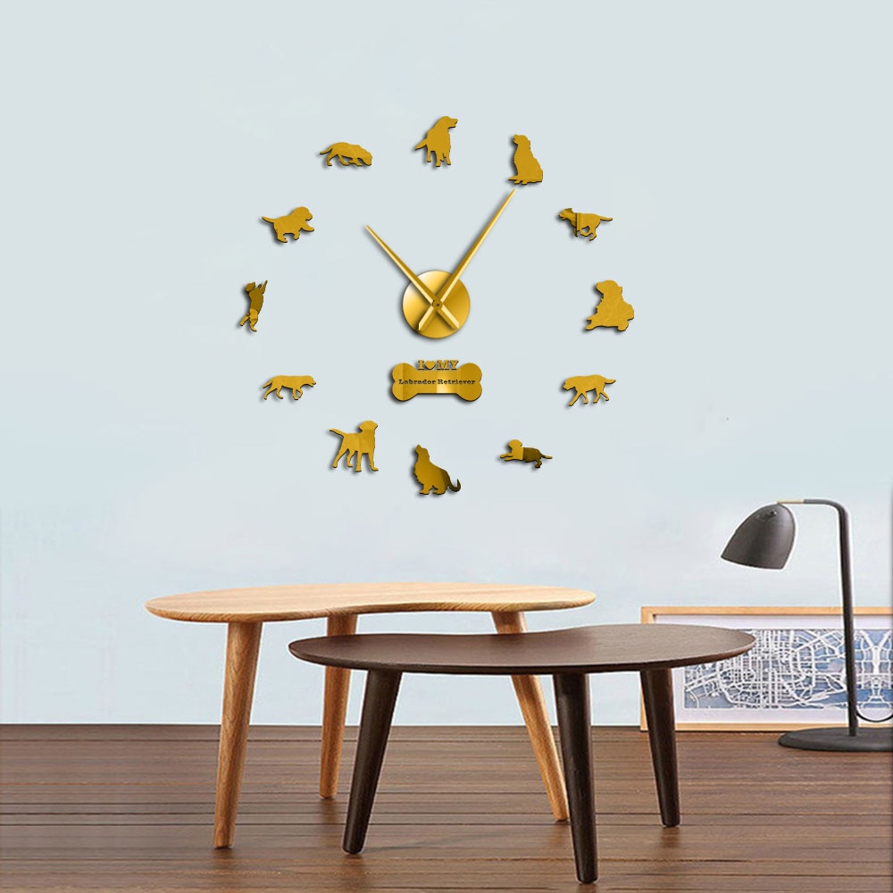 The Labrador Retriever Large Frameless Silent Wall Clock Dog Breed DIY Wall Art With Mirror Acylic Sticker Mirror Effect Sticker