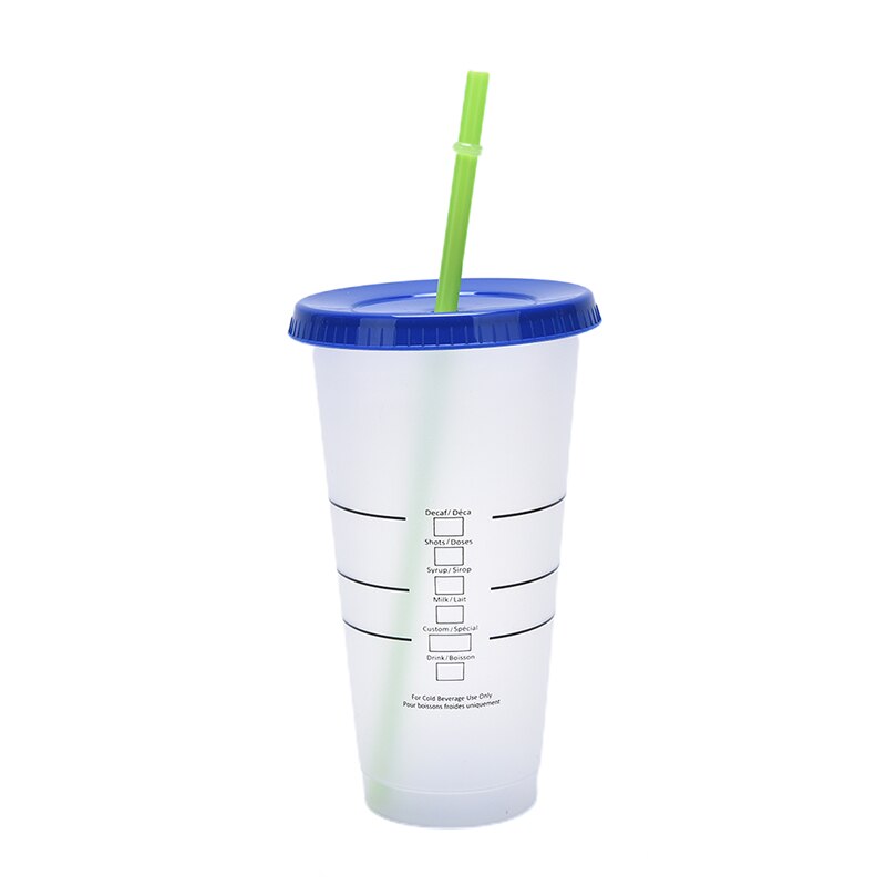 Color Changing Cold Cups Plastic Colorful Cold Water Color Changing Coffee Cup Mug Water Bottles With Straws: 6