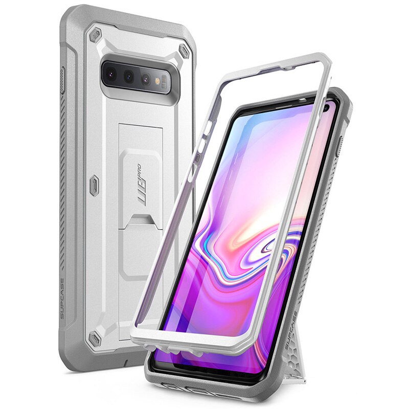 Voor Samsung Galaxy S10 Case 6.1 Inch Supcase Ub Pro Full-Body Robuuste Holster Kickstand Case Zonder Ingebouwde in Screen Protector: White