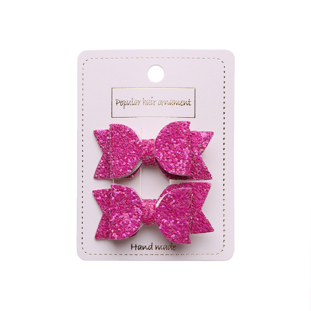 2 Stks/set Leuke Mini Bows Hoofddeksels Baby Meisjes Haarspelden Dubbele Laag Glitter Boog Kinderen Haar Clips Pailletten Prinses Hoofdtooi: Rose red