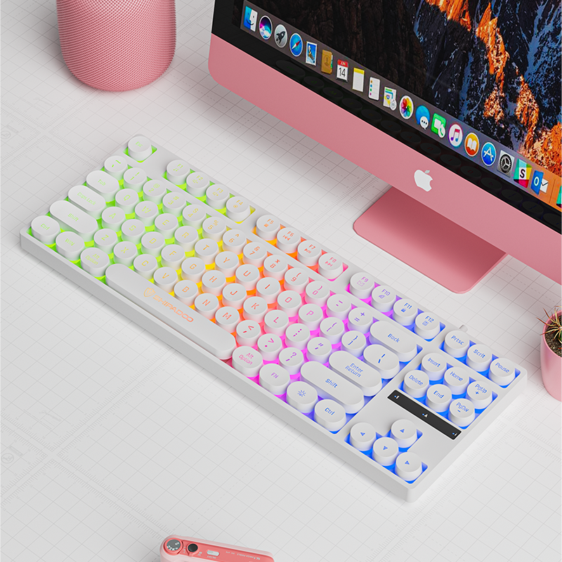 Komputerowe klawiatury przewodowe 87 klawiszy punk Keycap Ciche pisanie Podświetlana RGB biurowa multimedialna klawiatura robić gier dla okna laptop PC prochowiec: biały