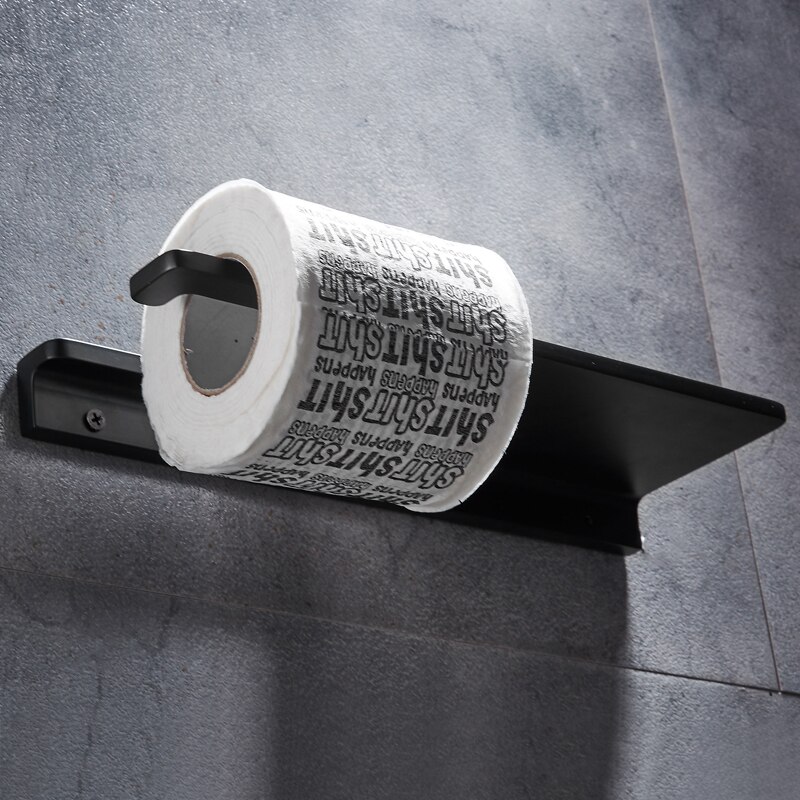 Toiletpapirholder med hylde sort aluminiumrullepapirholder mobiltelefonstativ vægmonteret badeværelse papirhåndklædestativ