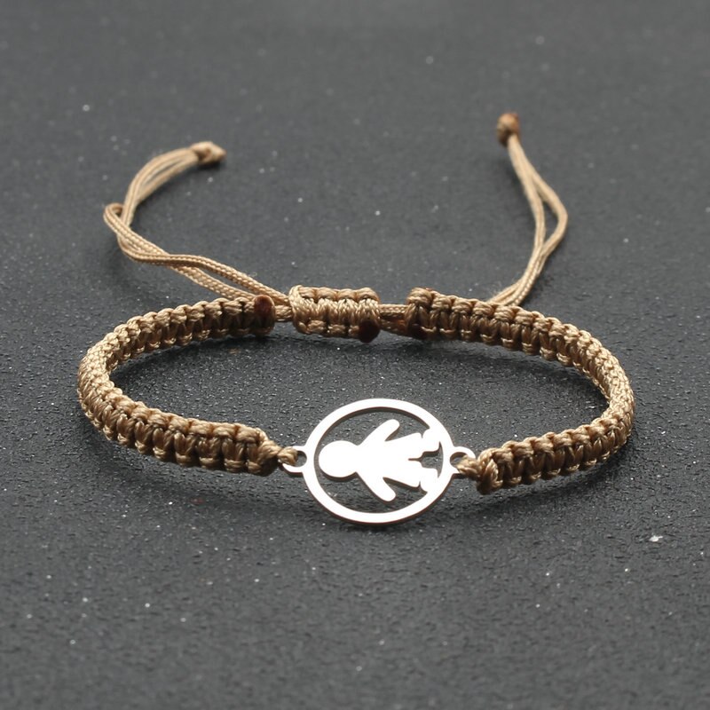 Rvs Schattige Kleine Jongen Bedelarmband Handgemaakte Braid Verstelbare Lucky String Armbanden Voor Vrouwen Mannen Paar Kind: Khaki