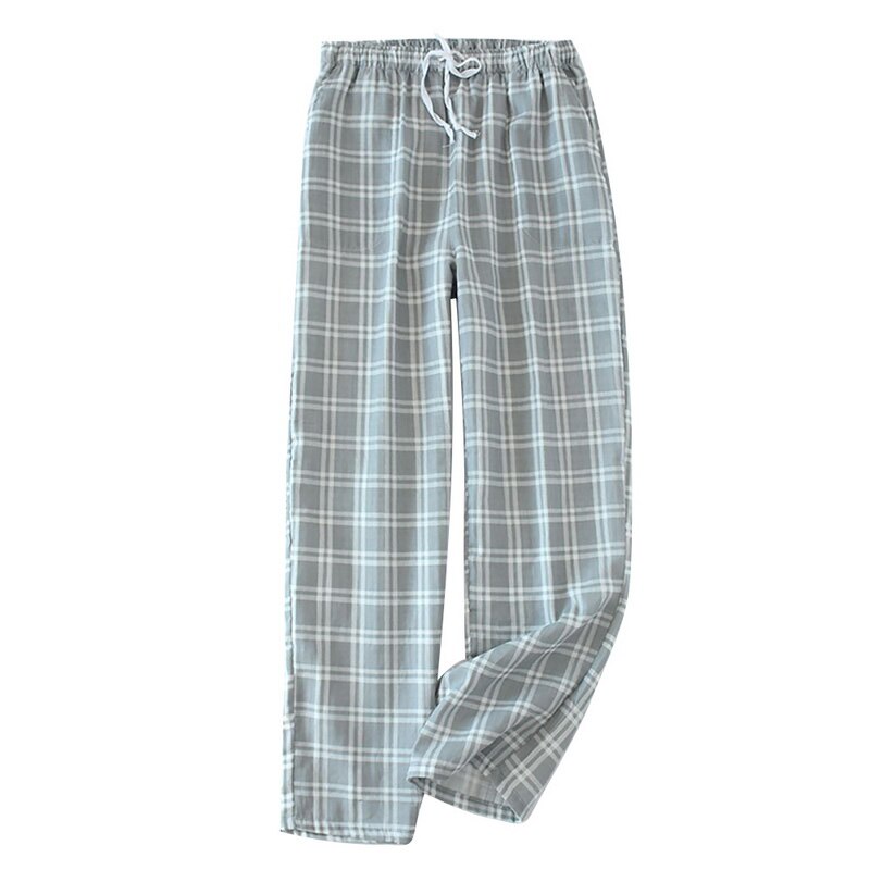 Herre bomuldsgazebukser plaid strikkede sovebukser herre pyjamas bukser nattøj pyjamas korte mænd pijamas hombre: Grå bukser / M