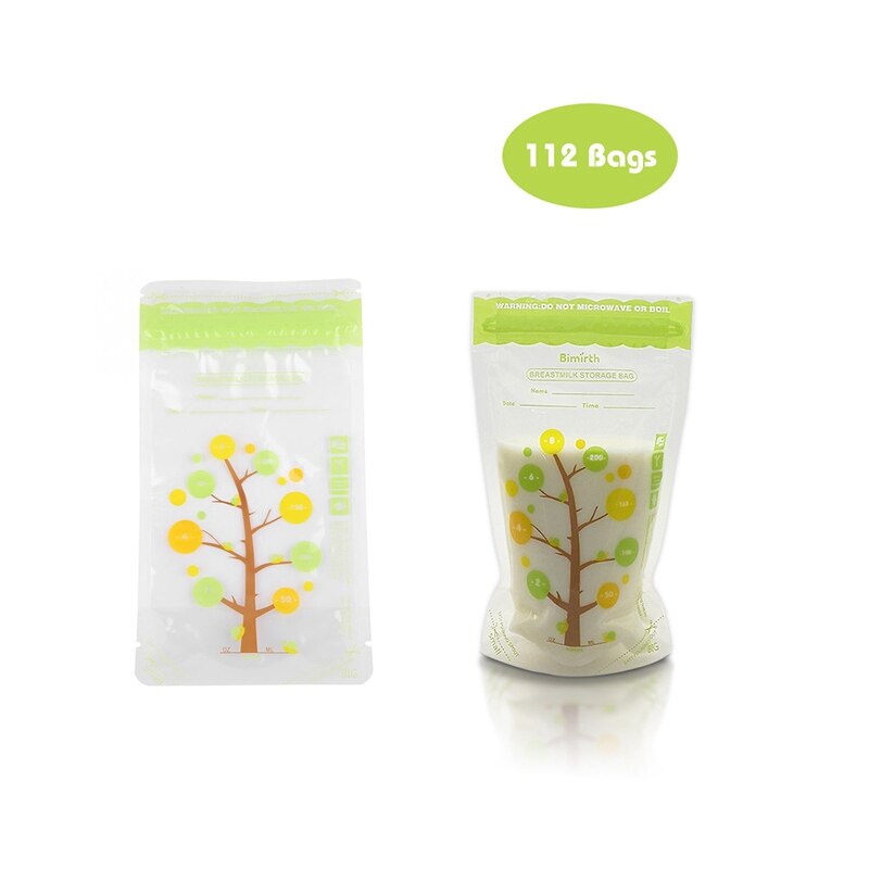 Bimirth 112 pçs 200ml sacos de armazenamento de leite materno do bebê à prova de vazamento alimentos para bebê seguro leite materno freezer armazenamento bolsa