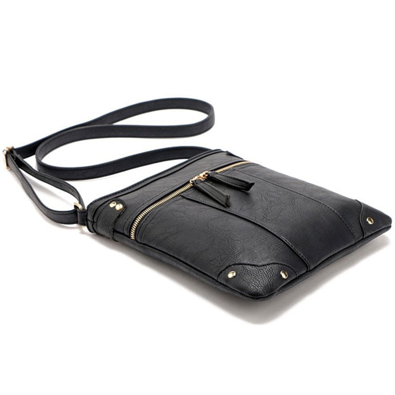 européenne Vintage femmes sac Double fermeture éclair femmes sacs de messager PU sac à bandoulière bandoulière