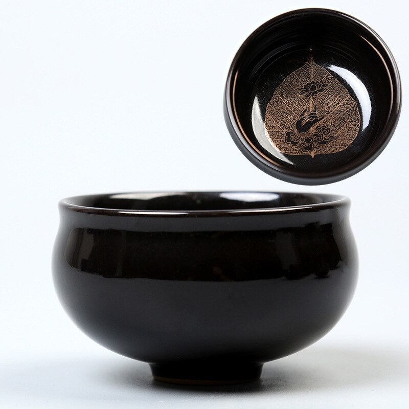 Tasse à thé créative en céramique noir Tianmu tasse à thé papier fleur d'or tasse à haute température avec ménage Kung Fu tasse à thé: A09