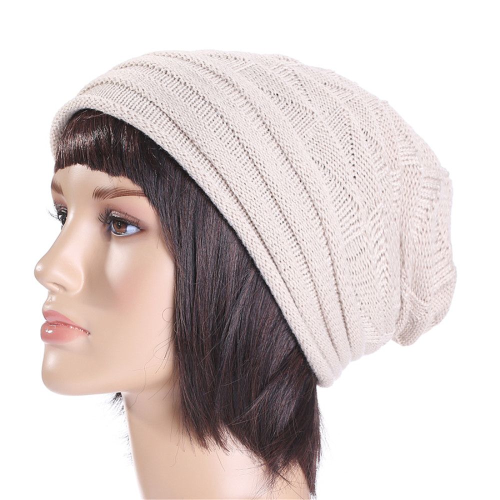 Mænd kvinder hue hue strik skihue vinter varm løs uldhue kvinde mandlige skullies elastiske baggy hæklede kasketter: Beige