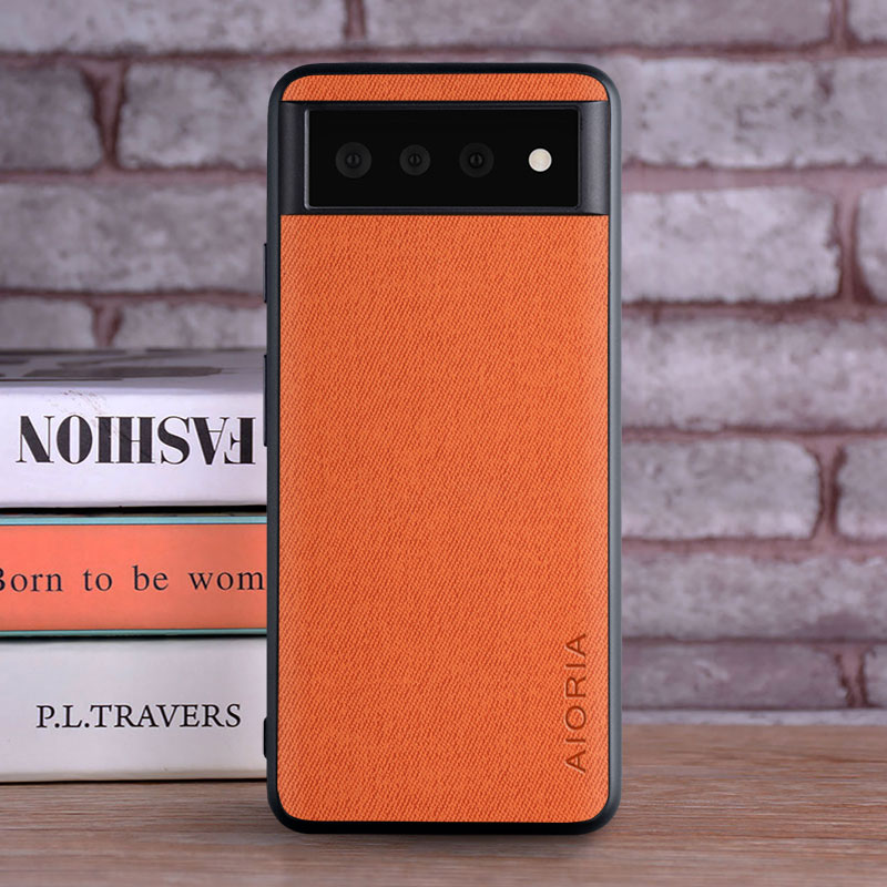 Case voor Google Pixel 6 Pro 6A coque Luxe textiel Lederen huid zachte TPU harde telefoon cover voor google pixel 6 case: Leer / Oranje