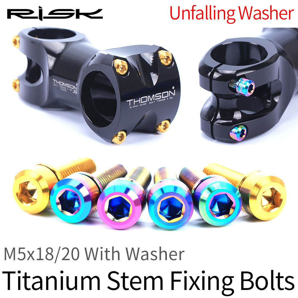6 stk/parti  m5*18mm eller  m5 x 20mm titanium ti bolte med skive til cykel frempind mtb mountain road bike ultralet frempind skruer pakning