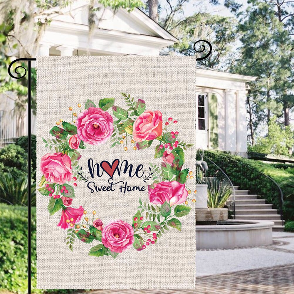 Festival Patio Porch Banner Floral Wreath Home Decorations 47x32cm Double Sided Flax Welcome Garden Flag Summer
