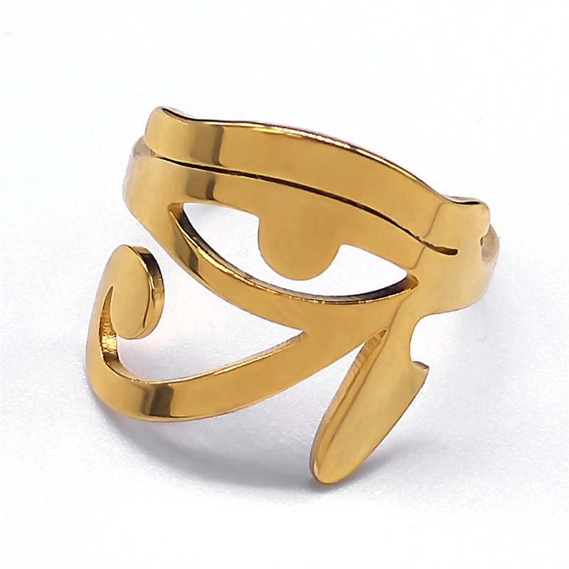 Anillo de Ojo de Horus egipcio antiguo para hombres y mujeres, amuleto de la suerte de Color dorado de acero inoxidable, anillos de joyería de Hip Hop: Blanco