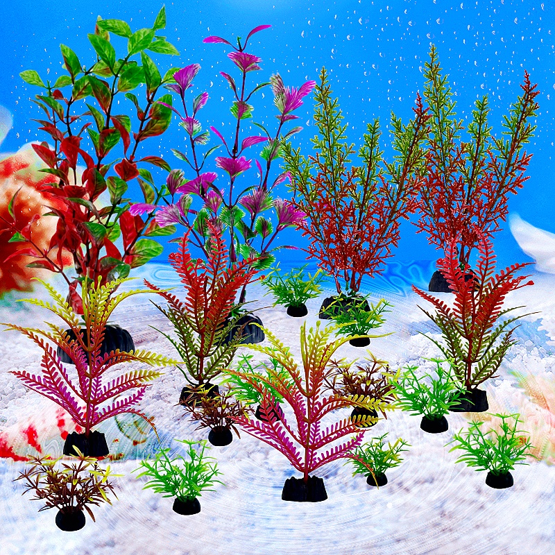 18pc akvaariosimulaatiota kasvi akvaario keinotekoinen sisustus kasvit koriste vesi ruoho akvaario kulho muovikoristelu: Punainen väri