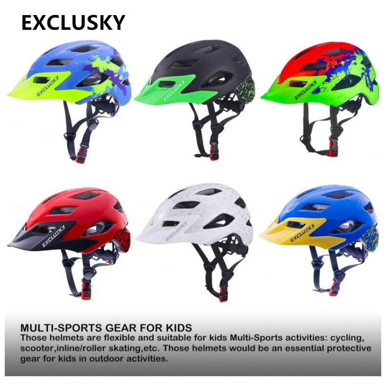 EXCLUSKY Kids Bike Helmet Child Size 50~57cm Fit for 5~13 Years Red Mtb Cycling Helmet Bicycle safety protection Sport Cap E