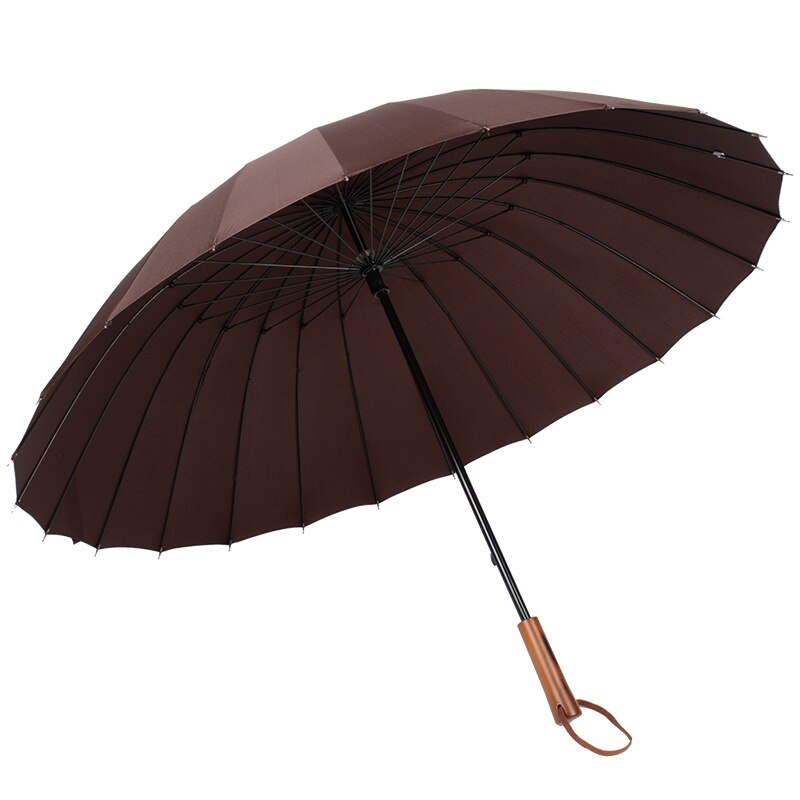 Outdoor Travel Long Wooden Handle Umbrella Windproof Umbrella 24K Long Umbrella Men'S Women'S Solid Color: coffee