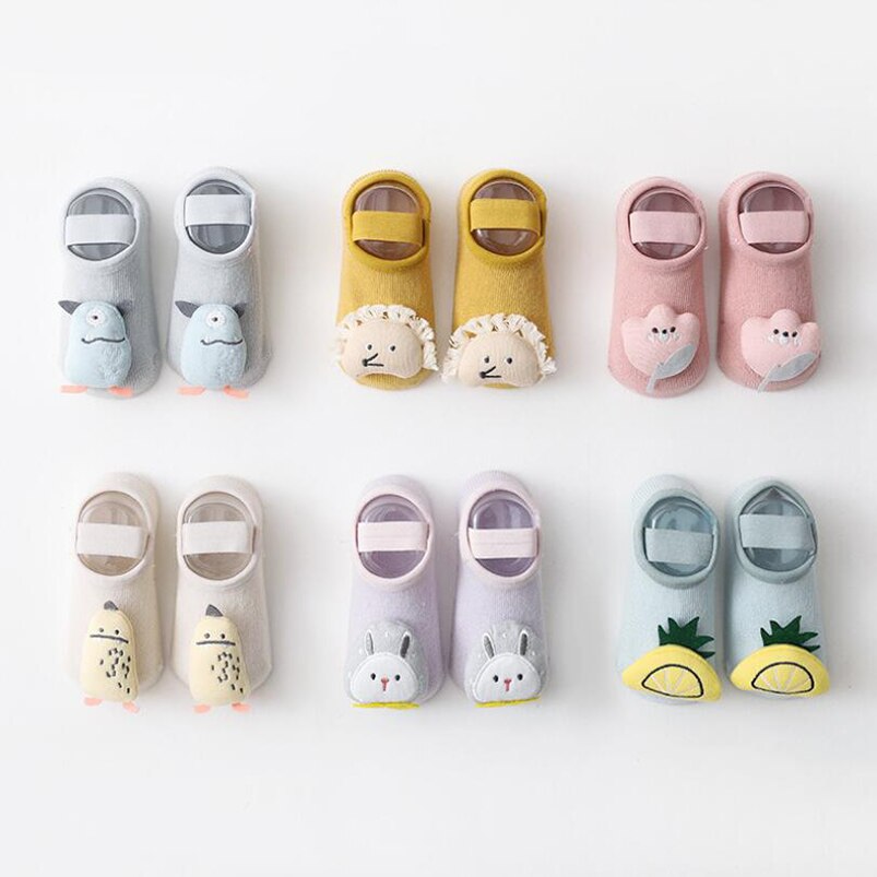 Chaussettes 3D motif lapin/fleur/hérisson, pour enfants, vêtements pour garçons et filles, chaussettes de sol à semelle en caoutchouc