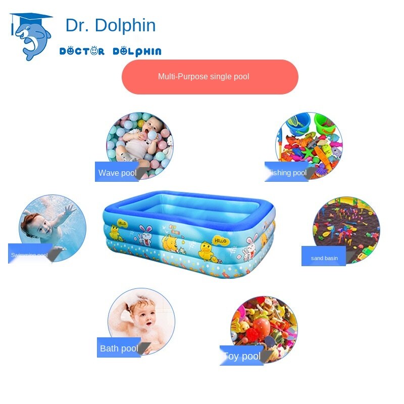 Dr. Dolphin Inflatable Pool Home Indoor and Outdoor Baby Pool I Square Inflatable Pool PVC Inflatable Pool