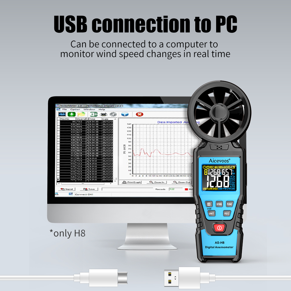 Anemómetro Digital Aicevoos, medidor de velocidad del viento portátil, medición de temperatura y humedad de energía eólica, probador de volumen de aire