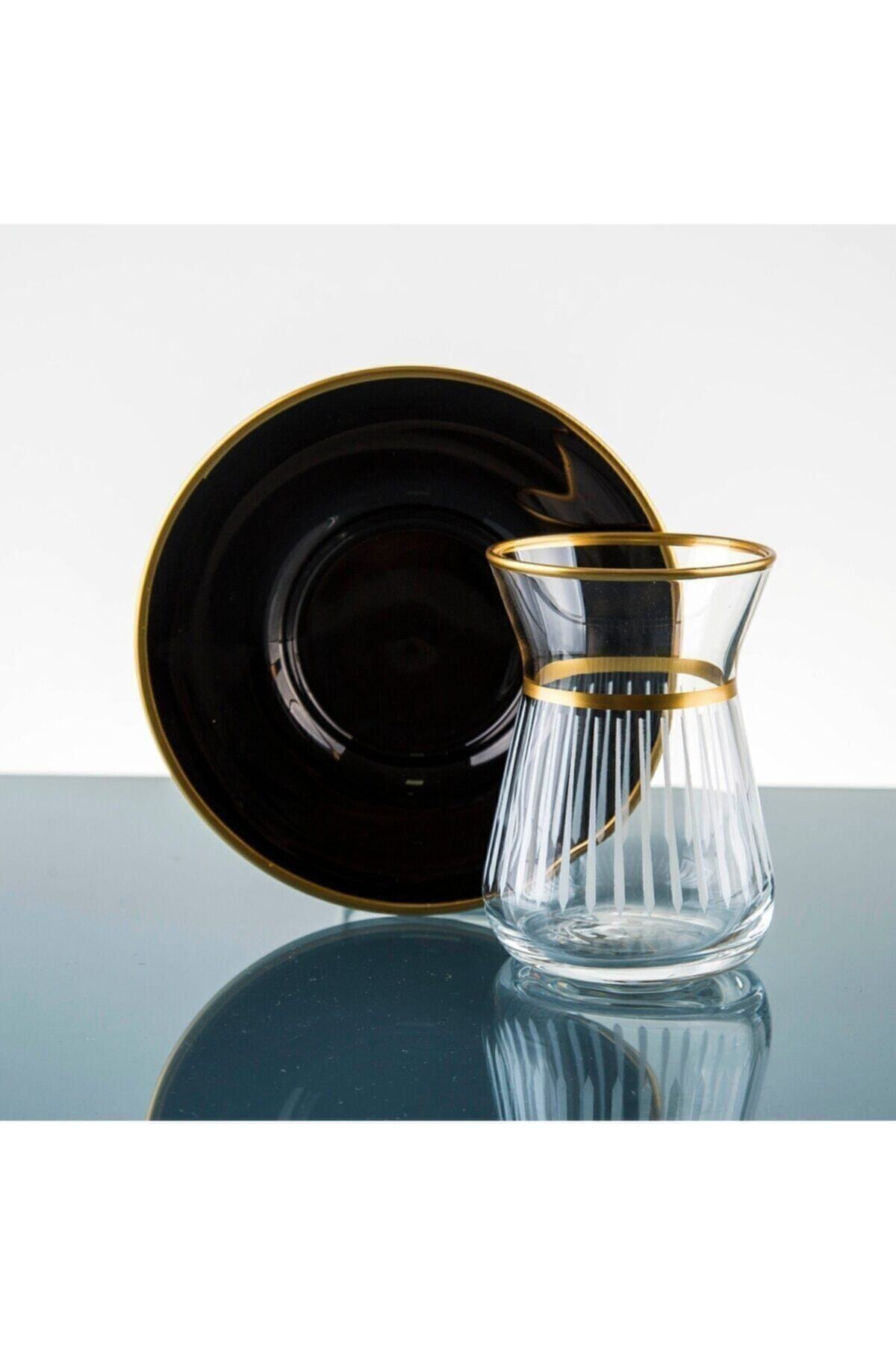 Håndlavede 12 dele tyrkiske te glas kopper sæt til 6 personer guld og sort farve fantastisk traditionel tyrkisk te sæt