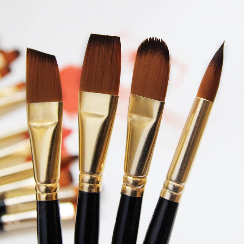 Artist Paint Brush Set 5Pcs Nylon Hair Wood Black Handle Watercolor Acrylic Oil Brush Painting Art Supplies