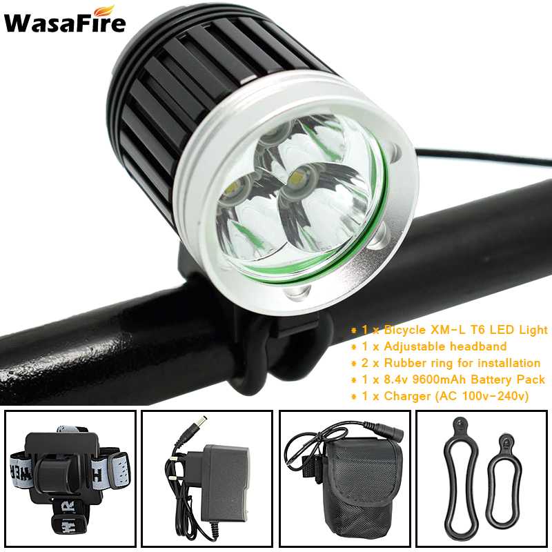WasaFire 3*XML T6 Bicycle Light 4000 Lumen 3 Modes LED Bike Front Light MTB Bike Headlight Headlamp +18650 Battery Pack+Charger